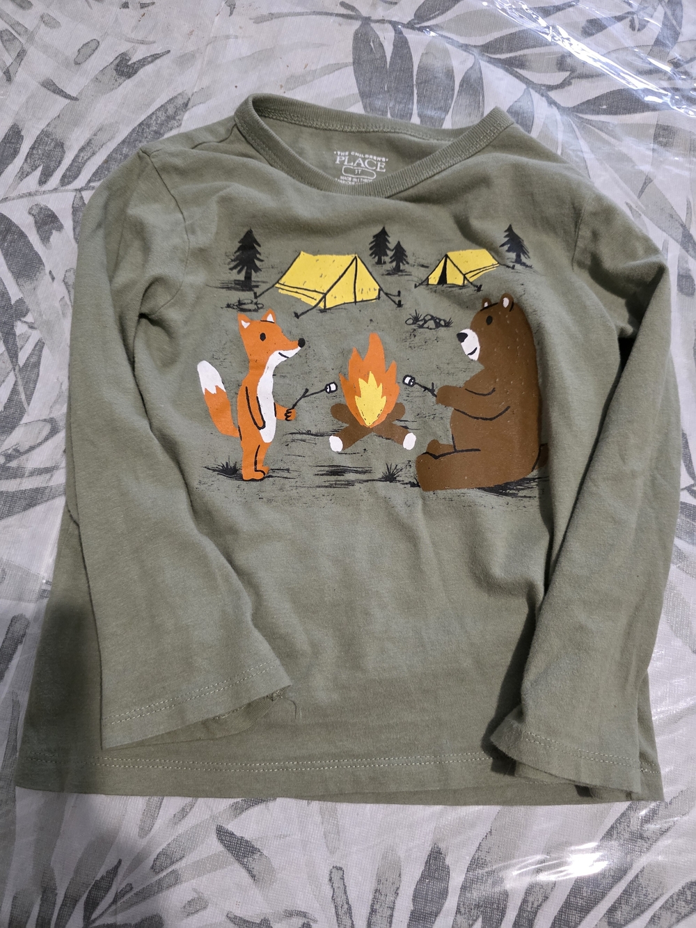 The Children's Place Olive Green Camping Fox & Bear Long Sleeve Tee 2-3ans